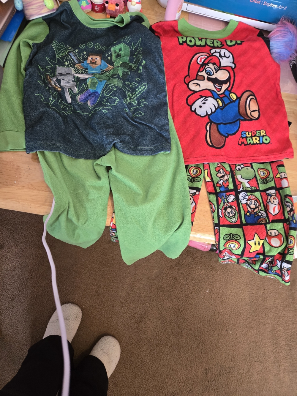 Nintendo Mario & Minecraft Two-Piece Kids Pajama Sets in Red and Green